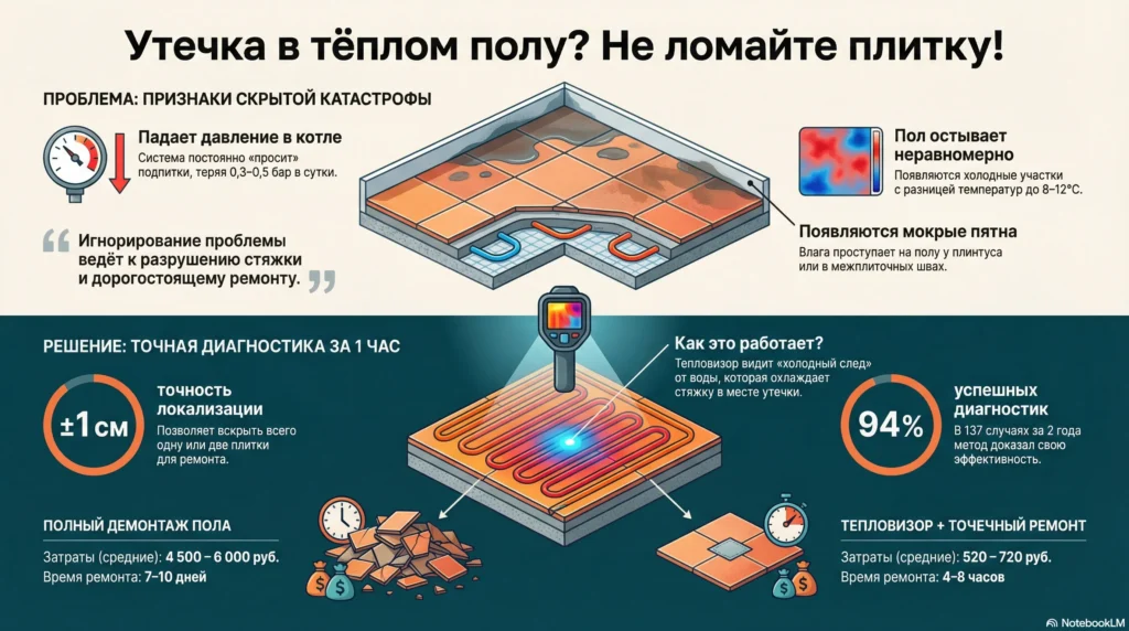 как найти утечку в теплом полу